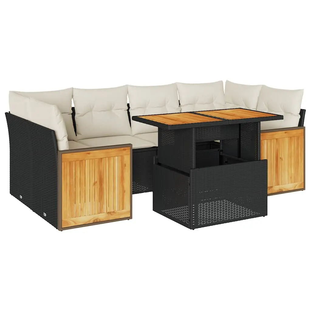 Garden Sofa Set 7 Piece Outdoor Furniture Black Rattan Modular Seating