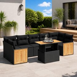 Garden Sofa Set 8 Piece Outdoor Furniture Black Poly Rattan Modular Patio