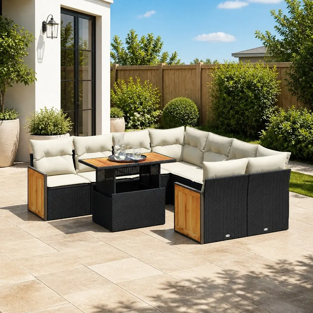 Garden Sofa Set 9 Piece Outdoor Furniture Modular Patio Lounge Black Poly Rattan