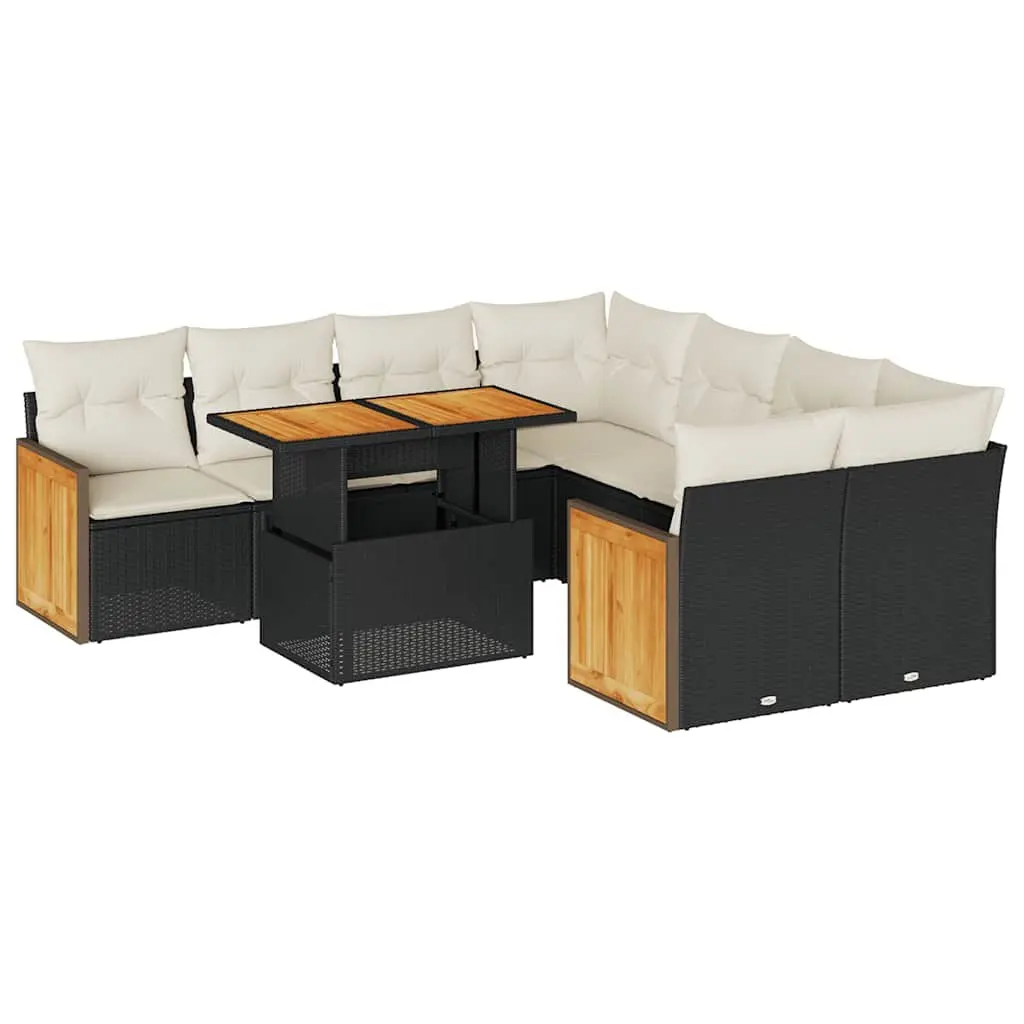 Garden Sofa Set 9 Piece Outdoor Furniture Modular Patio Lounge Black Poly Rattan