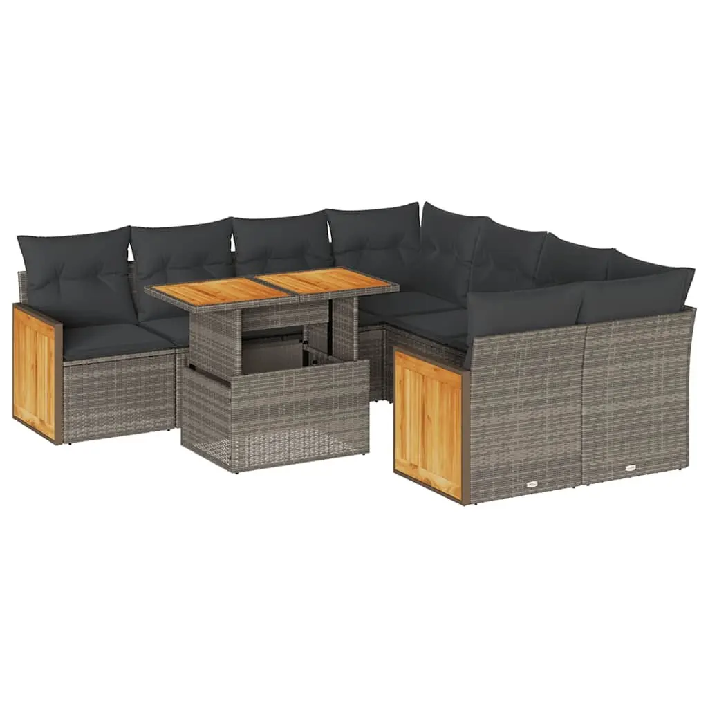 Garden Sofa Set 9 Piece Outdoor Furniture Modular Grey Poly Rattan Patio Seating