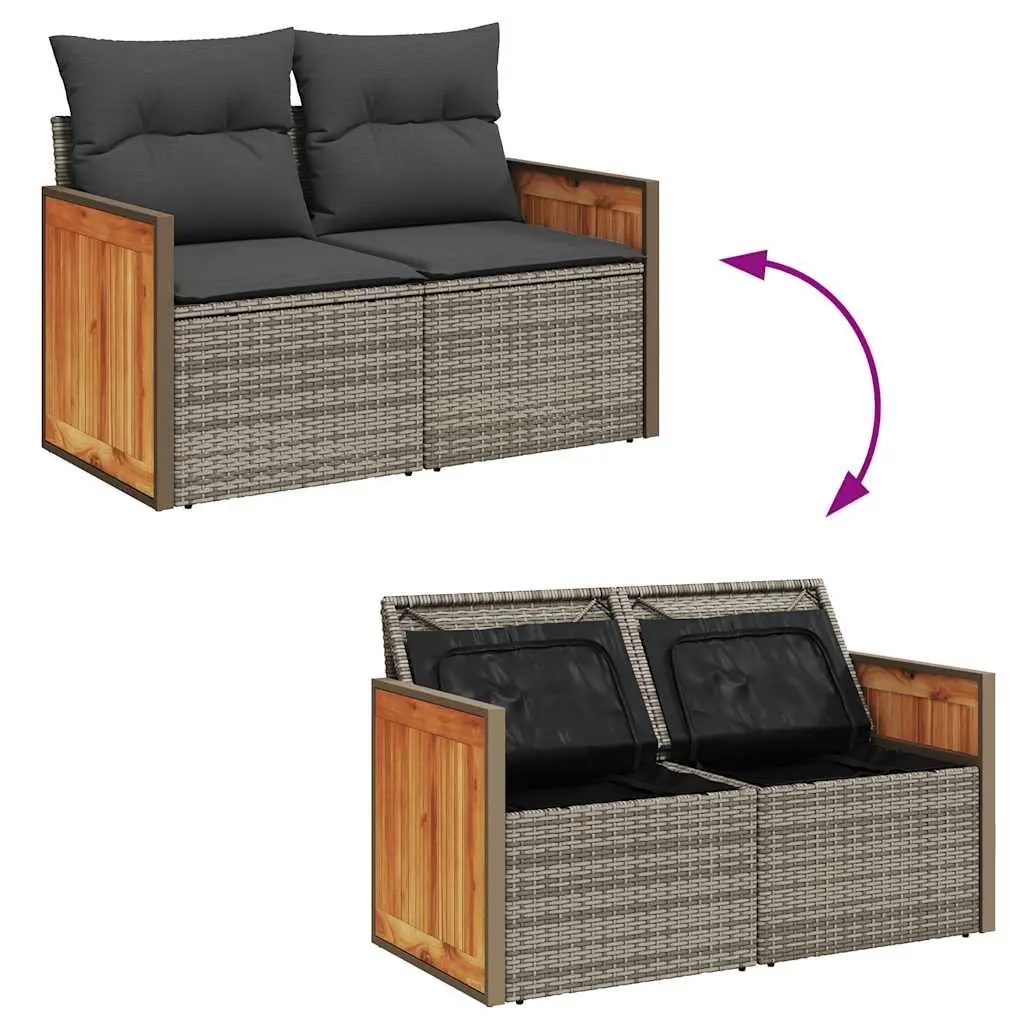 Garden Sofa Set 9 Piece Outdoor Furniture Modular Grey Poly Rattan Patio Seating