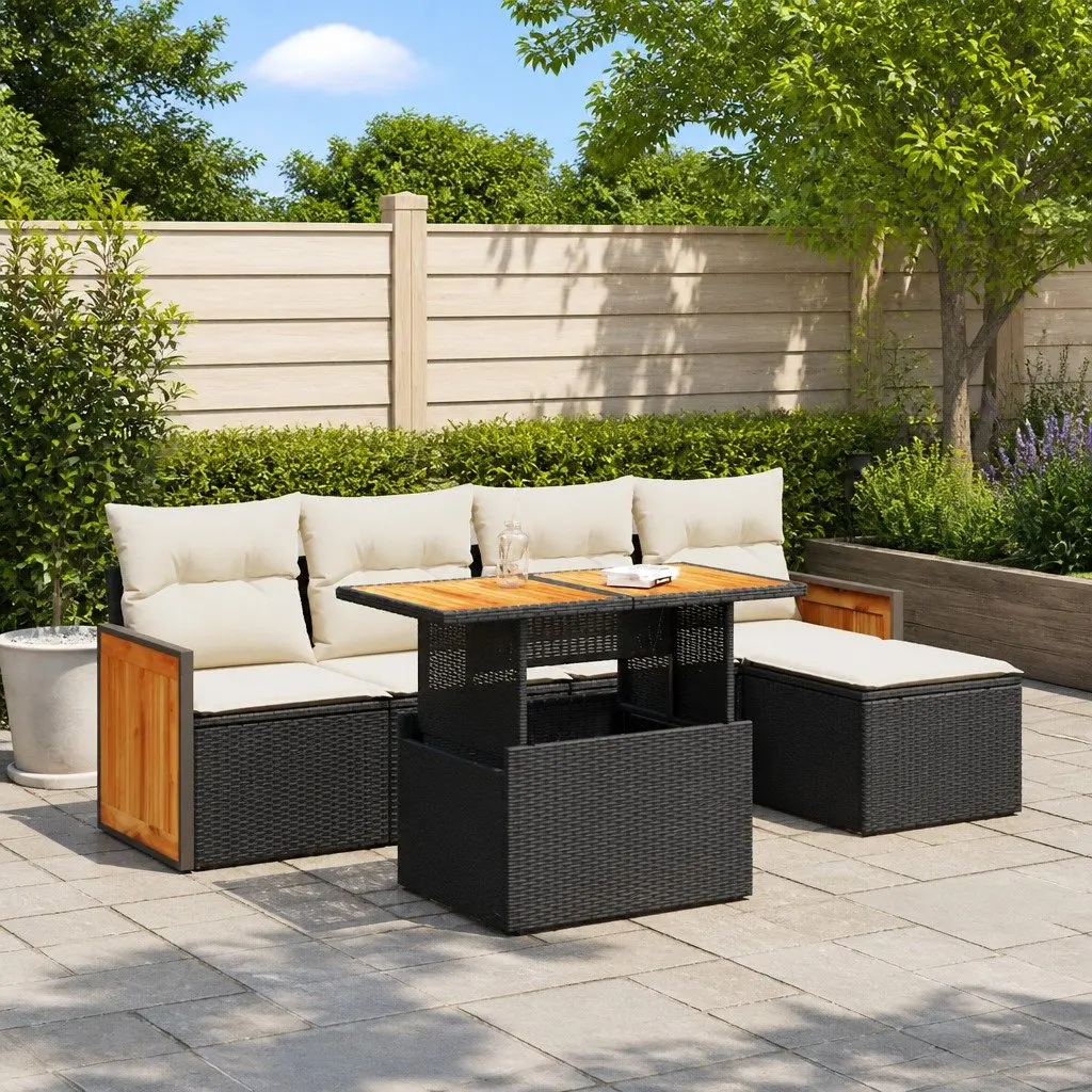 Garden Sofa Set Modular Outdoor Furniture 6 Piece Black Rattan Patio Seating