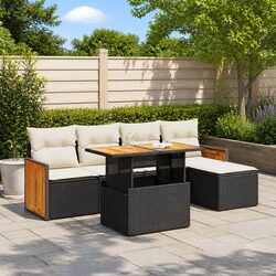 Comfortable Black Rattan Sofa Set - 6 Pieces for Your Garden