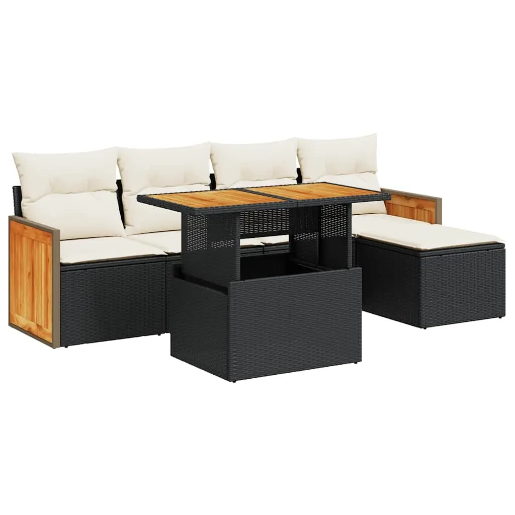 Garden Sofa Set Modular Outdoor Furniture 6 Piece Black Rattan Patio Seating