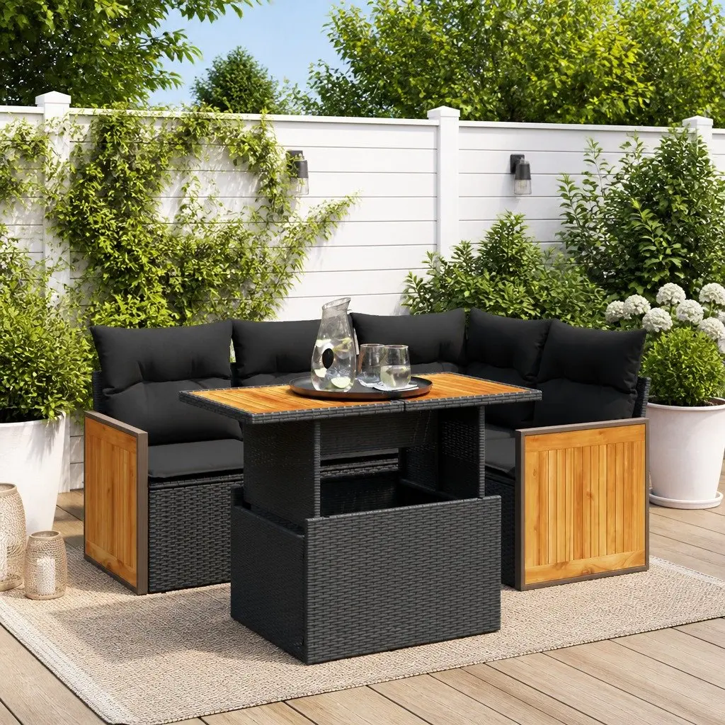 5 Piece Garden Sofa Set Outdoor Patio Furniture Modular Black Poly Rattan