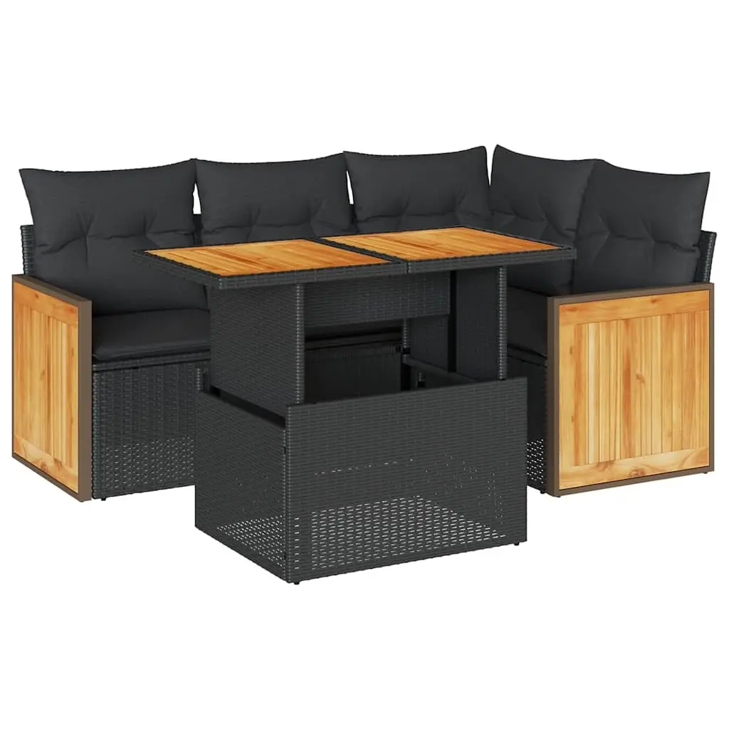 5 Piece Garden Sofa Set Outdoor Patio Furniture Modular Black Poly Rattan