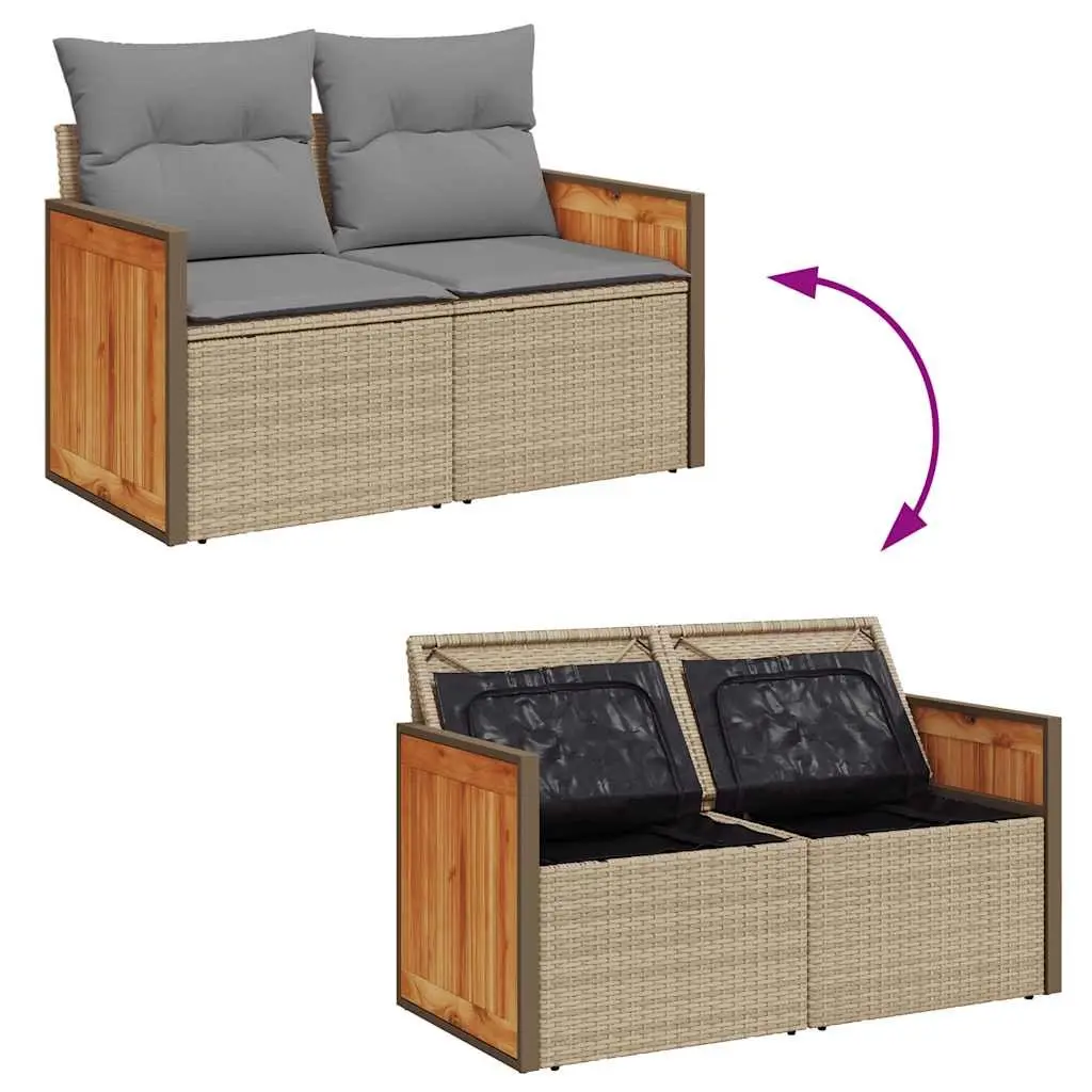 5 Piece Outdoor Garden Sofa Set Beige Poly Rattan Modular Furniture with Cushions