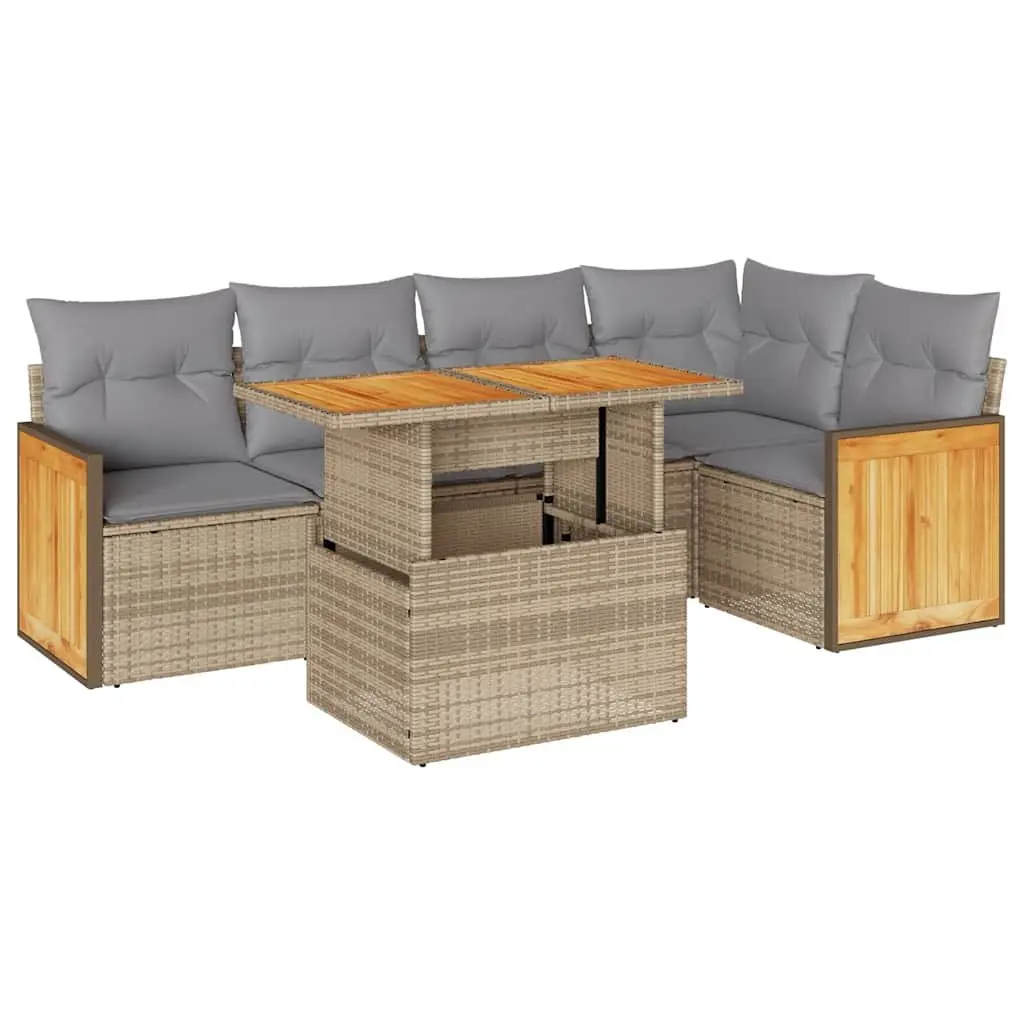Garden Sofa Set 6 Piece Outdoor Furniture Modular Beige Rattan