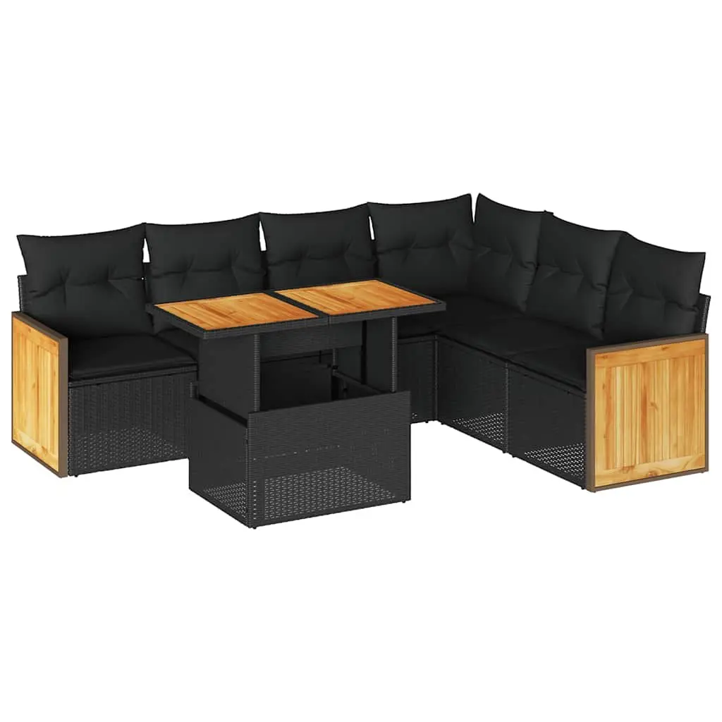 7 Piece Garden Sofa Set Modular Outdoor Furniture Black Poly Rattan with Cushions