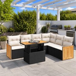 Garden Sofa Set 7 Piece Outdoor Furniture Black Poly Rattan Patio Lounge with