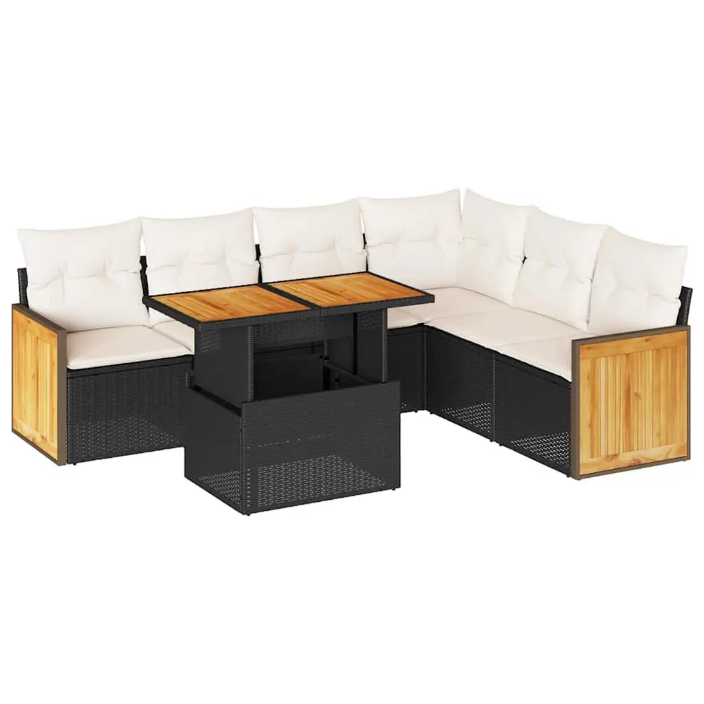 Garden Sofa Set 7 Piece Outdoor Furniture Black Poly Rattan Patio Lounge