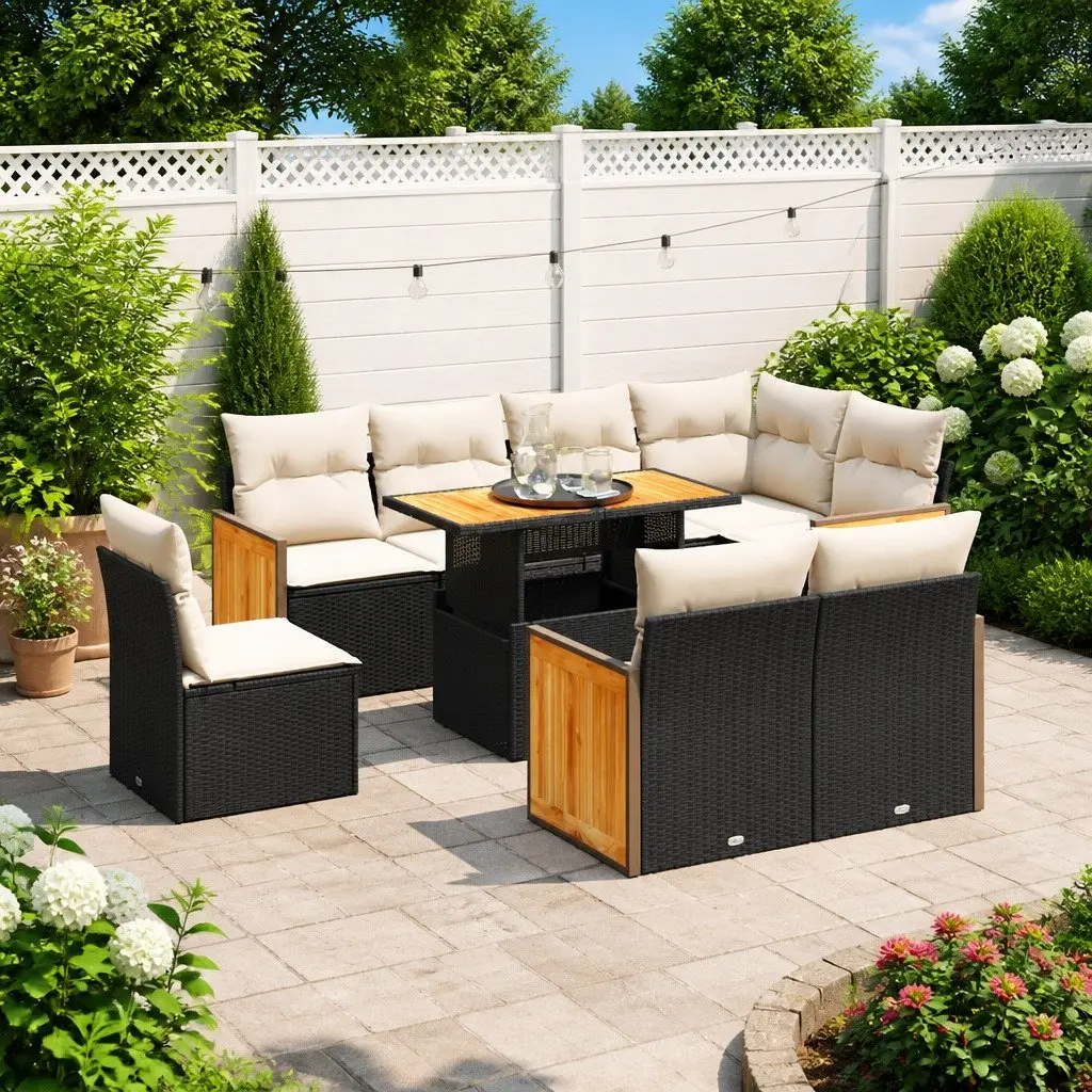 Garden Sofa Set Modular Outdoor Furniture 9 Piece Black Poly Rattan Patio Lounge