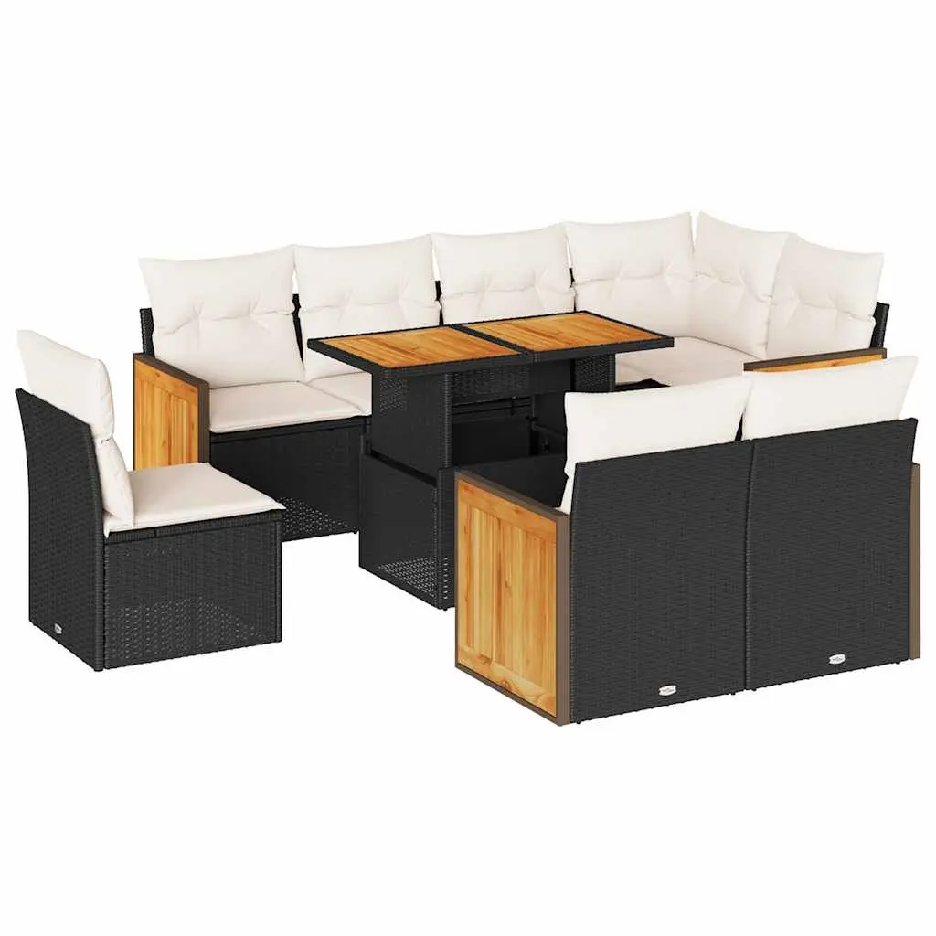 Garden Sofa Set Modular Outdoor Furniture 9 Piece Black Poly Rattan Patio Lounge