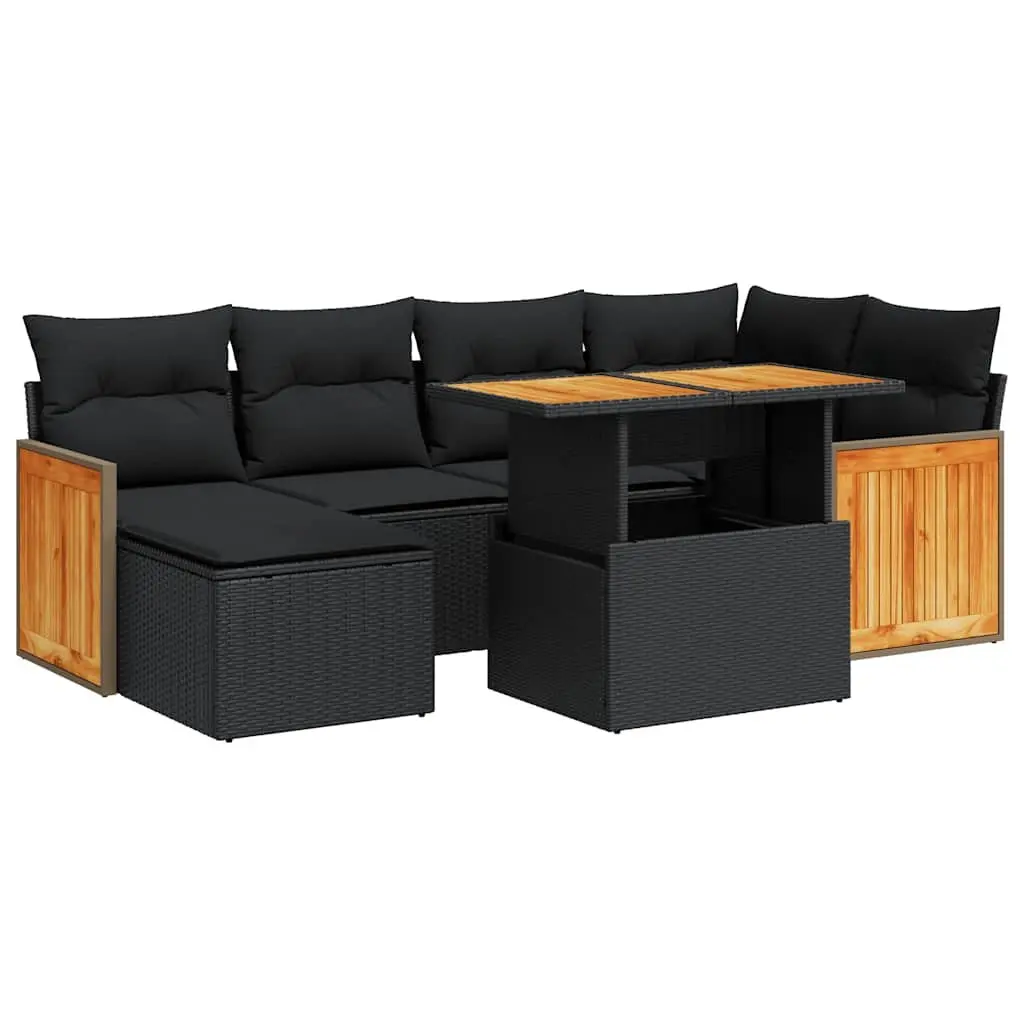 Garden Sofa Set 7 Piece Outdoor Furniture Black Poly Rattan Patio Lounge