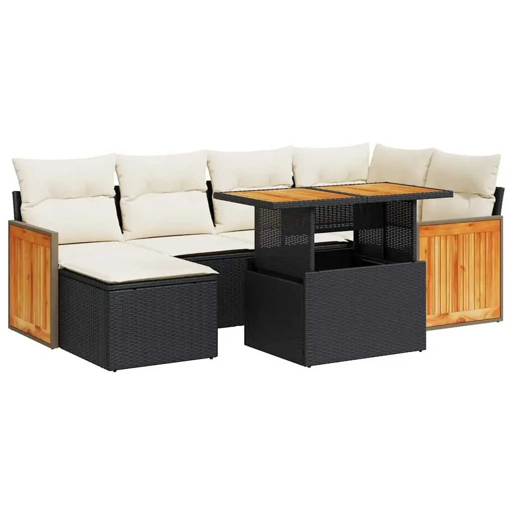 7 Piece Outdoor Garden Sofa Set Storage Black Poly Rattan Patio Furniture