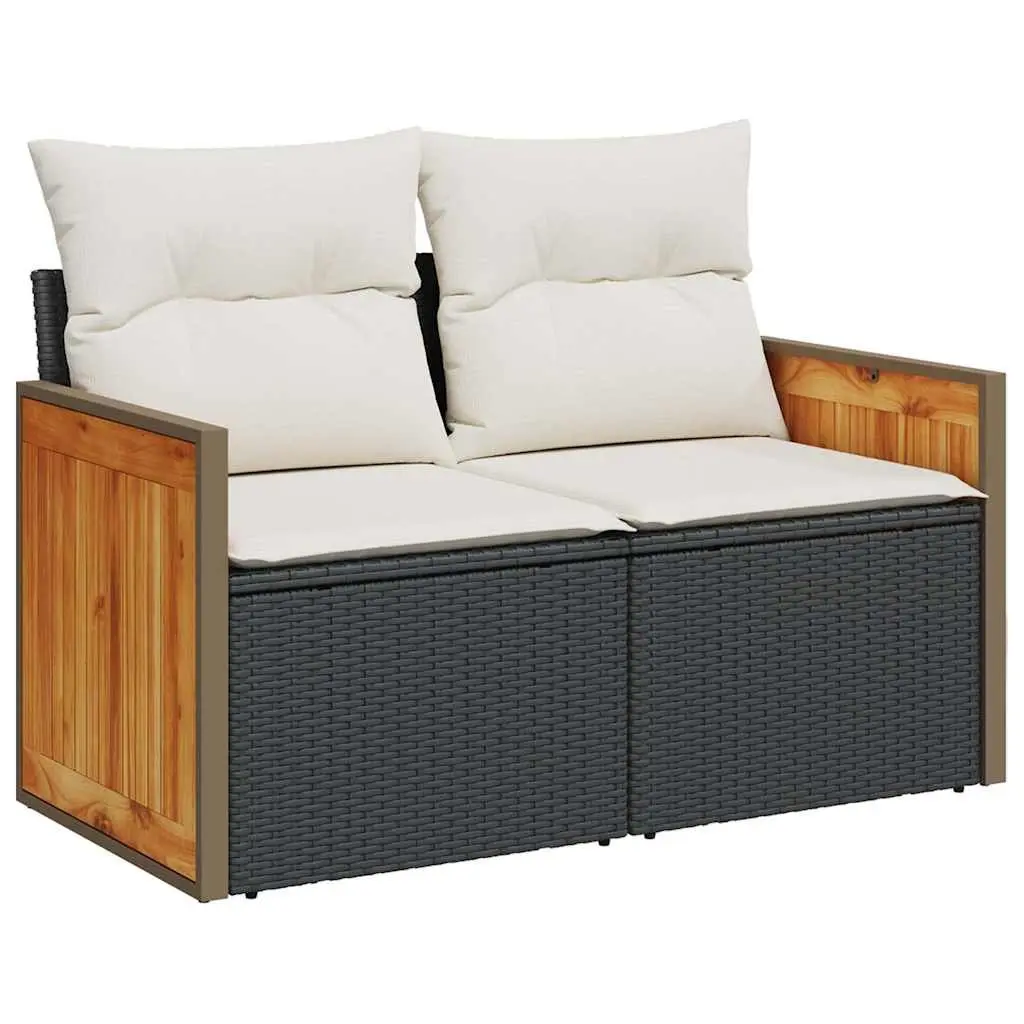 7 Piece Outdoor Garden Sofa Set Storage Black Poly Rattan Patio Furniture