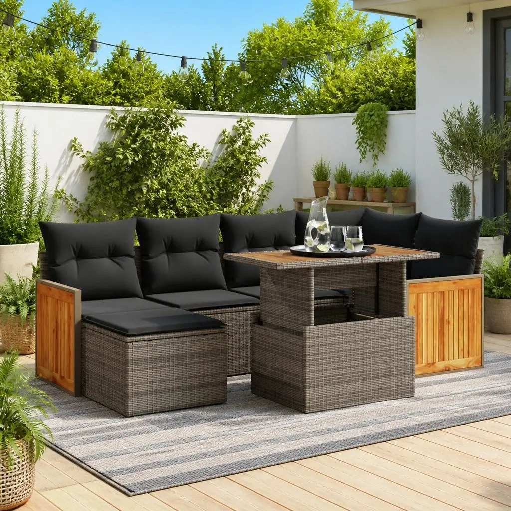Garden Sofa Set 7 Piece Outdoor Furniture Grey Poly Rattan Modular Seating