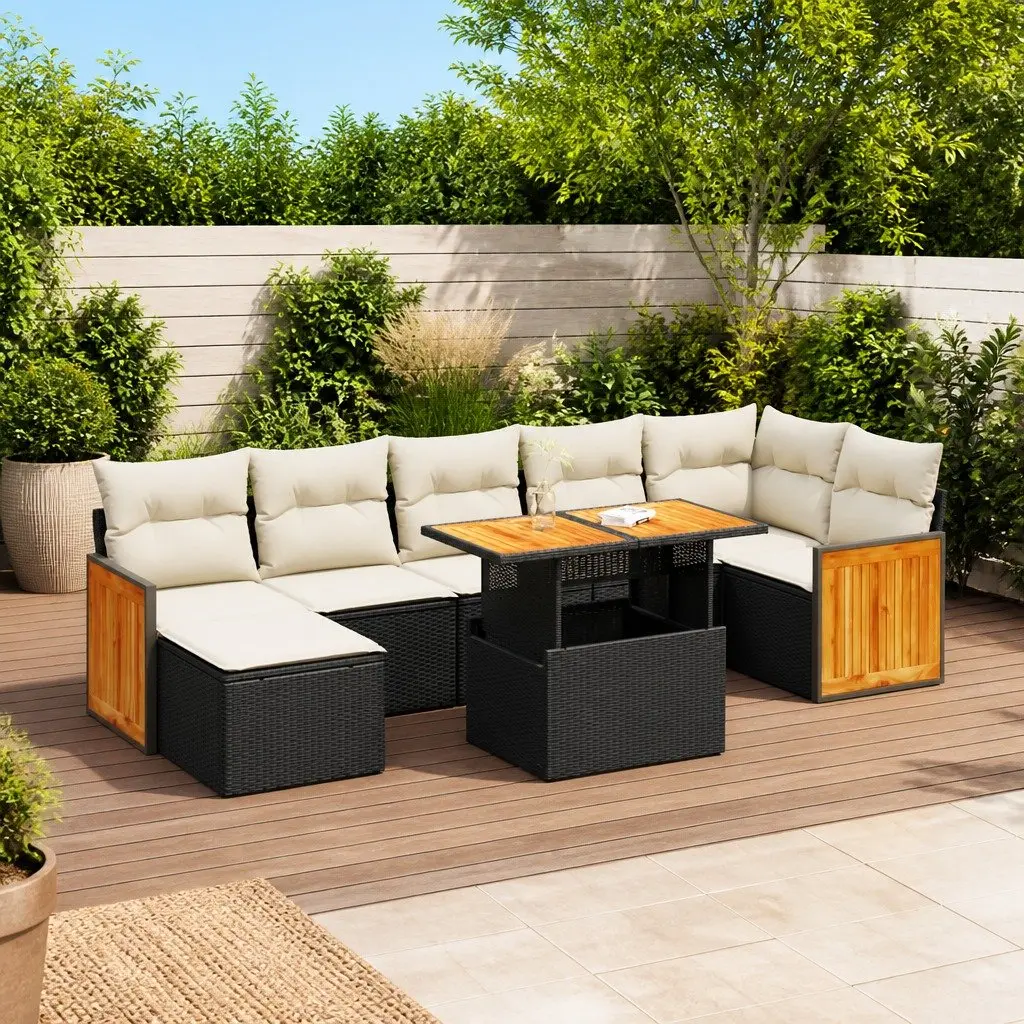 Garden Sofa Set 8 Piece Outdoor Furniture Black Poly Rattan Modular