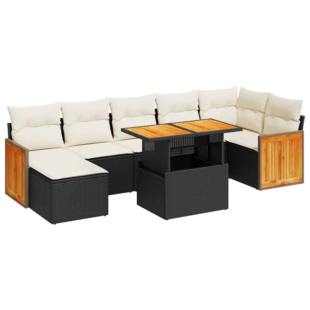 Garden Sofa Set 8 Piece Outdoor Furniture Black Poly Rattan Modular