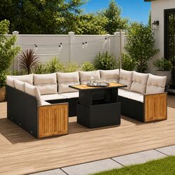 Comforting 10-Piece Black Rattan Sofa Set for Outdoor Use