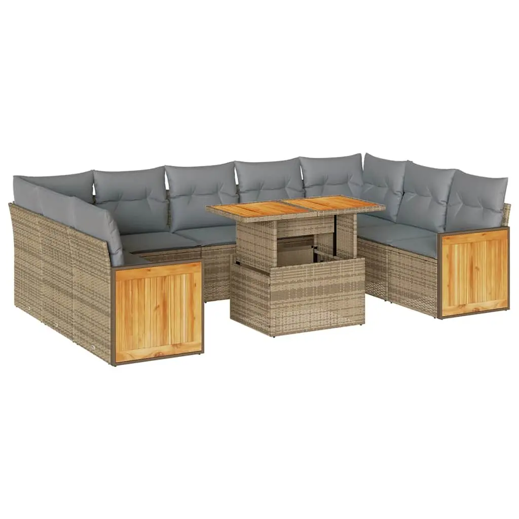 Outdoor Furniture Sofa Set 10 Piece Modular Beige Poly Rattan with Cushions