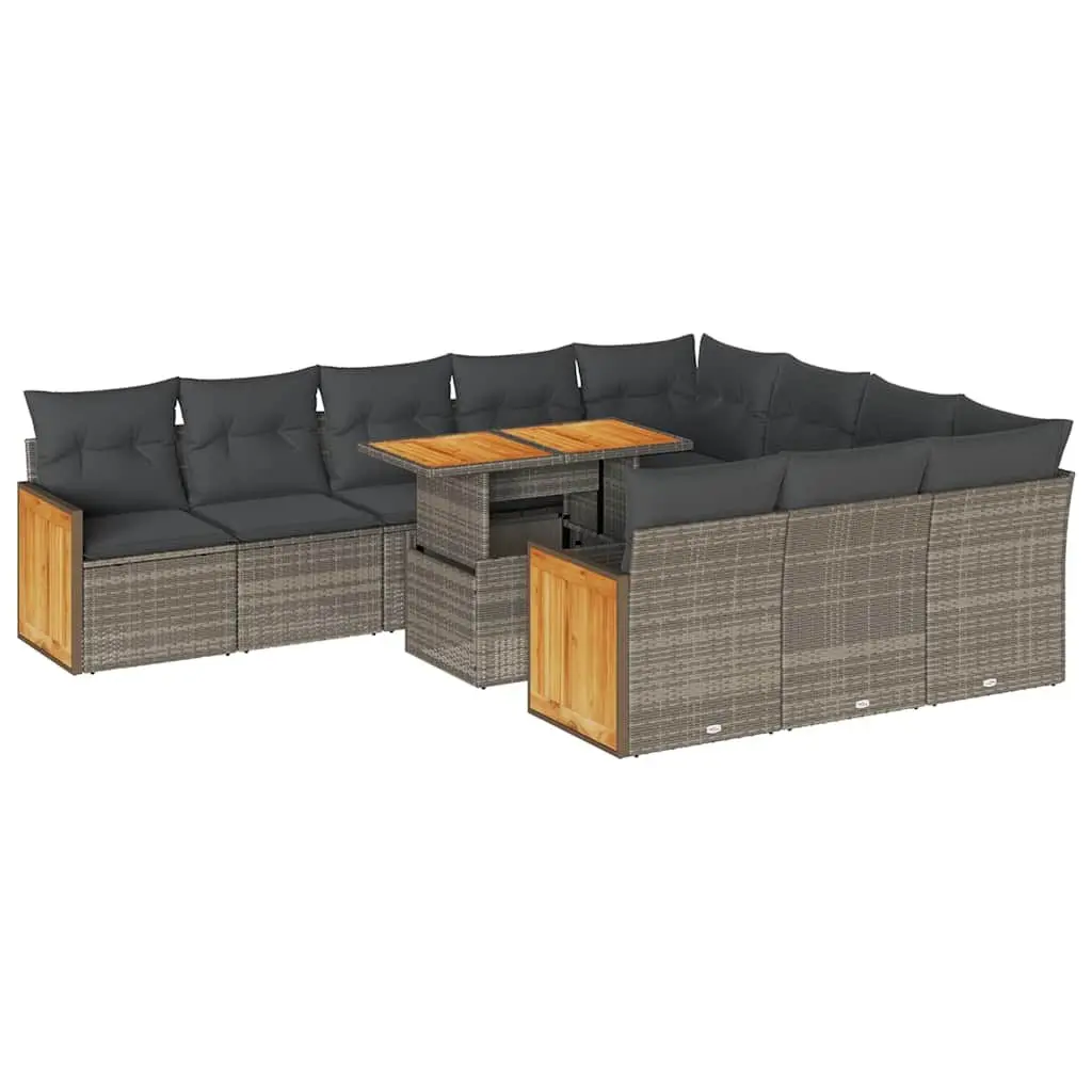 11 Piece Garden Sofa Set Grey Poly Rattan Outdoor Furniture with Cushions