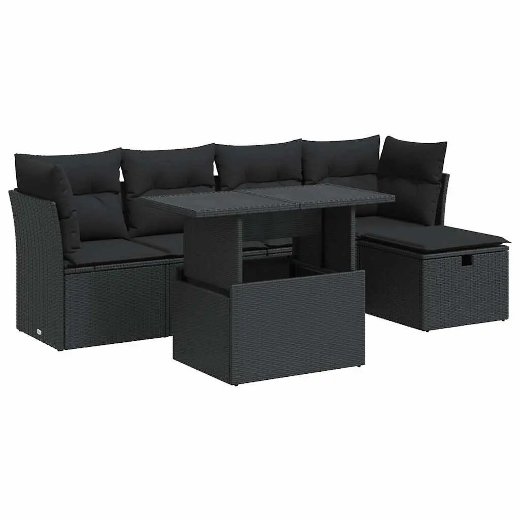Garden Sofa Set 6 Piece Outdoor Furniture Patio Black Poly Rattan Modular