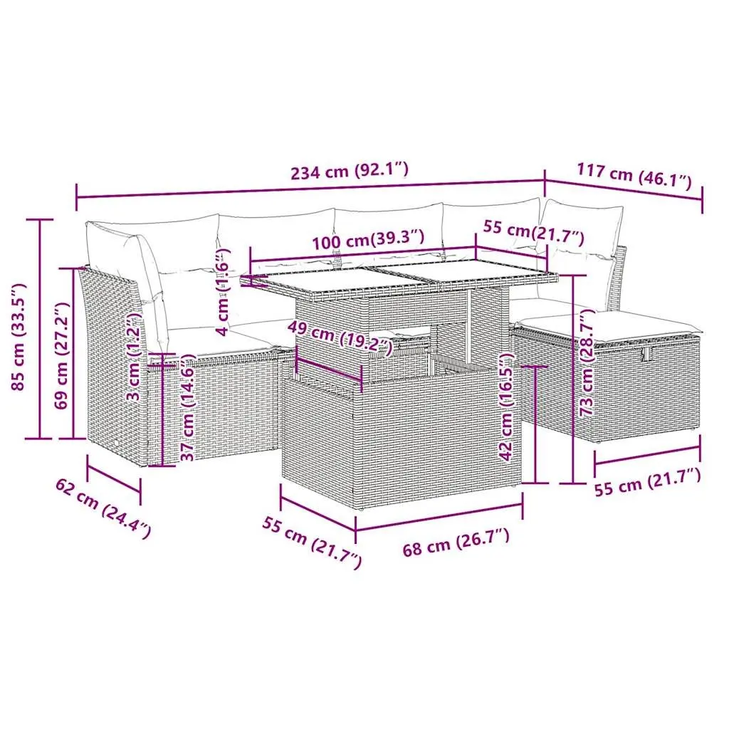 Garden Sofa Set 6 Piece Outdoor Furniture Patio Black Poly Rattan Modular