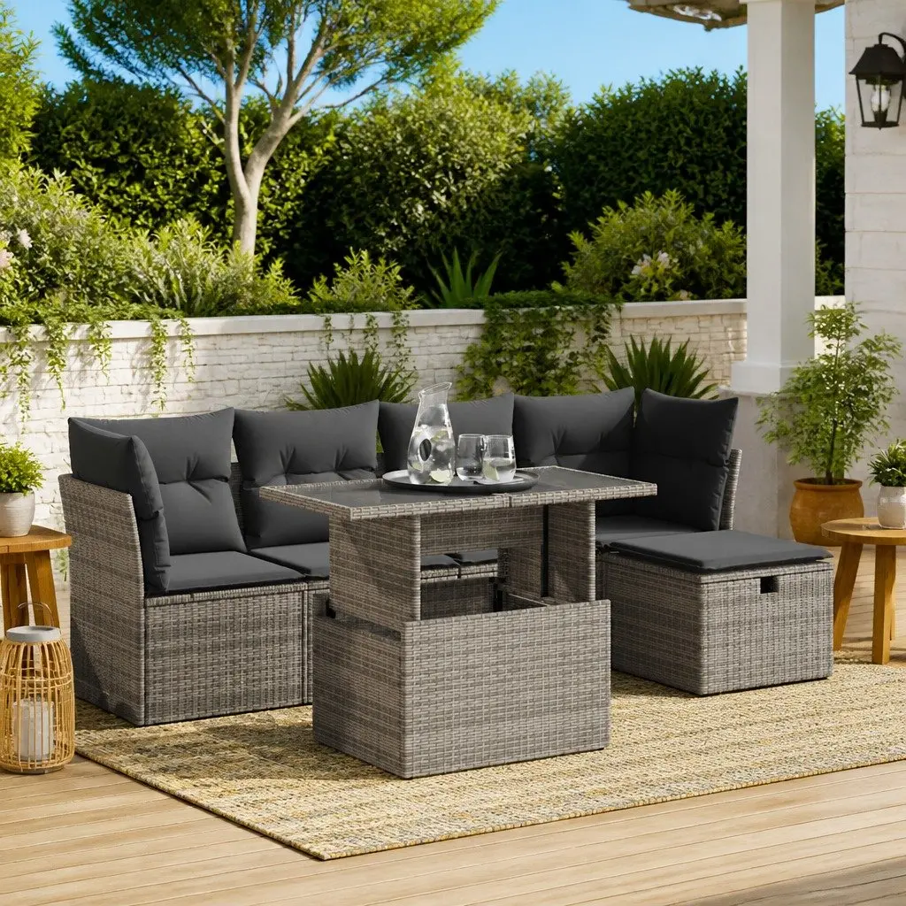 Garden Sofa Set Outdoor Furniture 6 Piece Modular Grey Poly Rattan