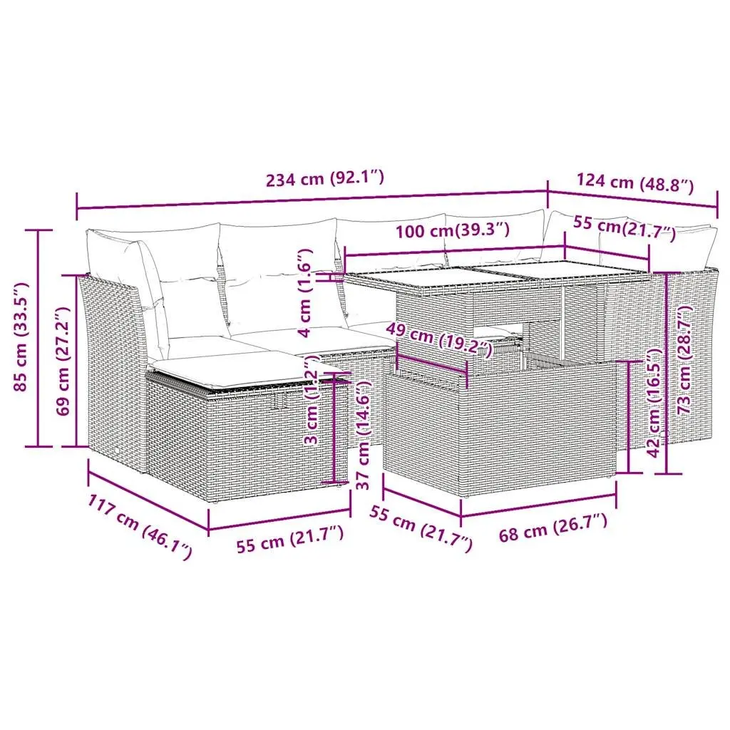 Garden Sofa Set 7 Piece Outdoor Furniture Patio Seating Black Poly Rattan