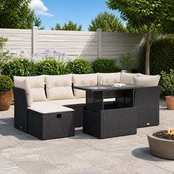 Comfortable 7 Piece Garden Sofa Set in Black
