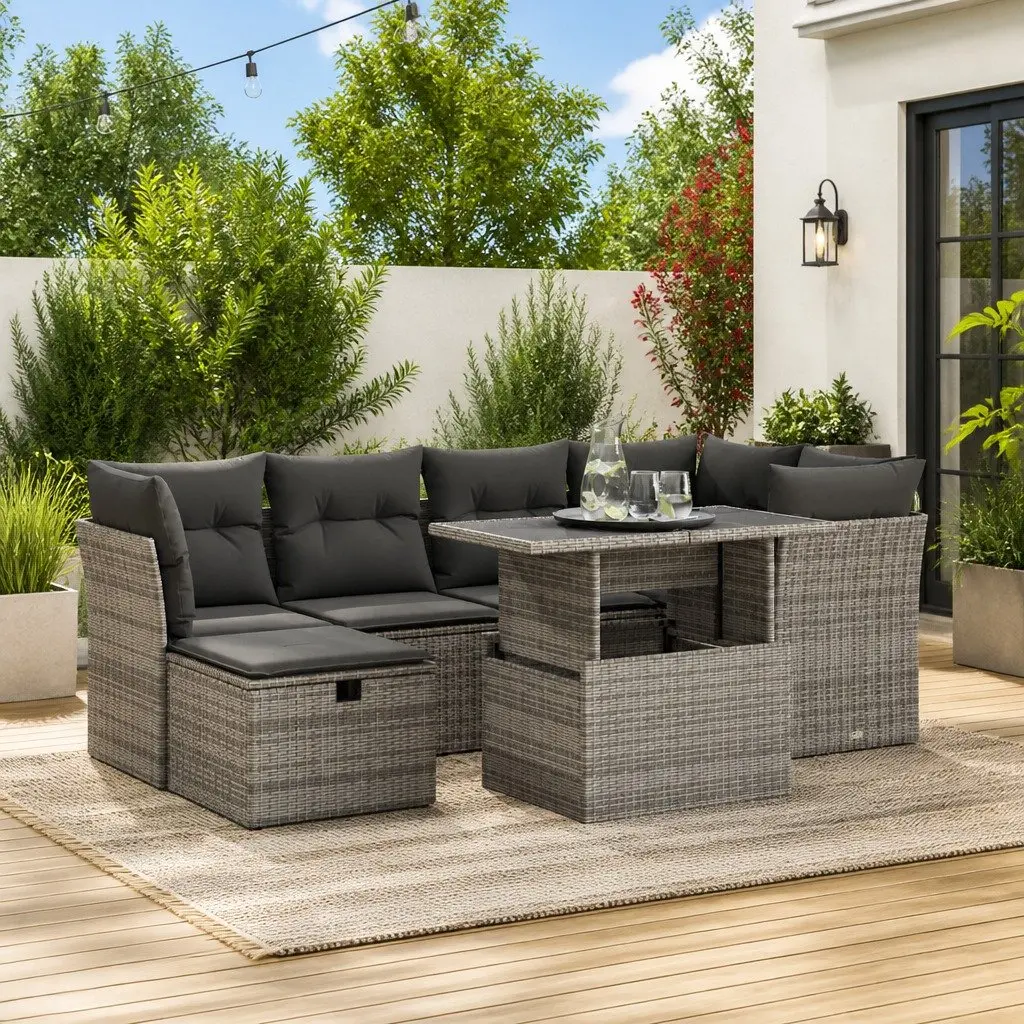 7 Piece Grey Outdoor Sofa Set with Storage