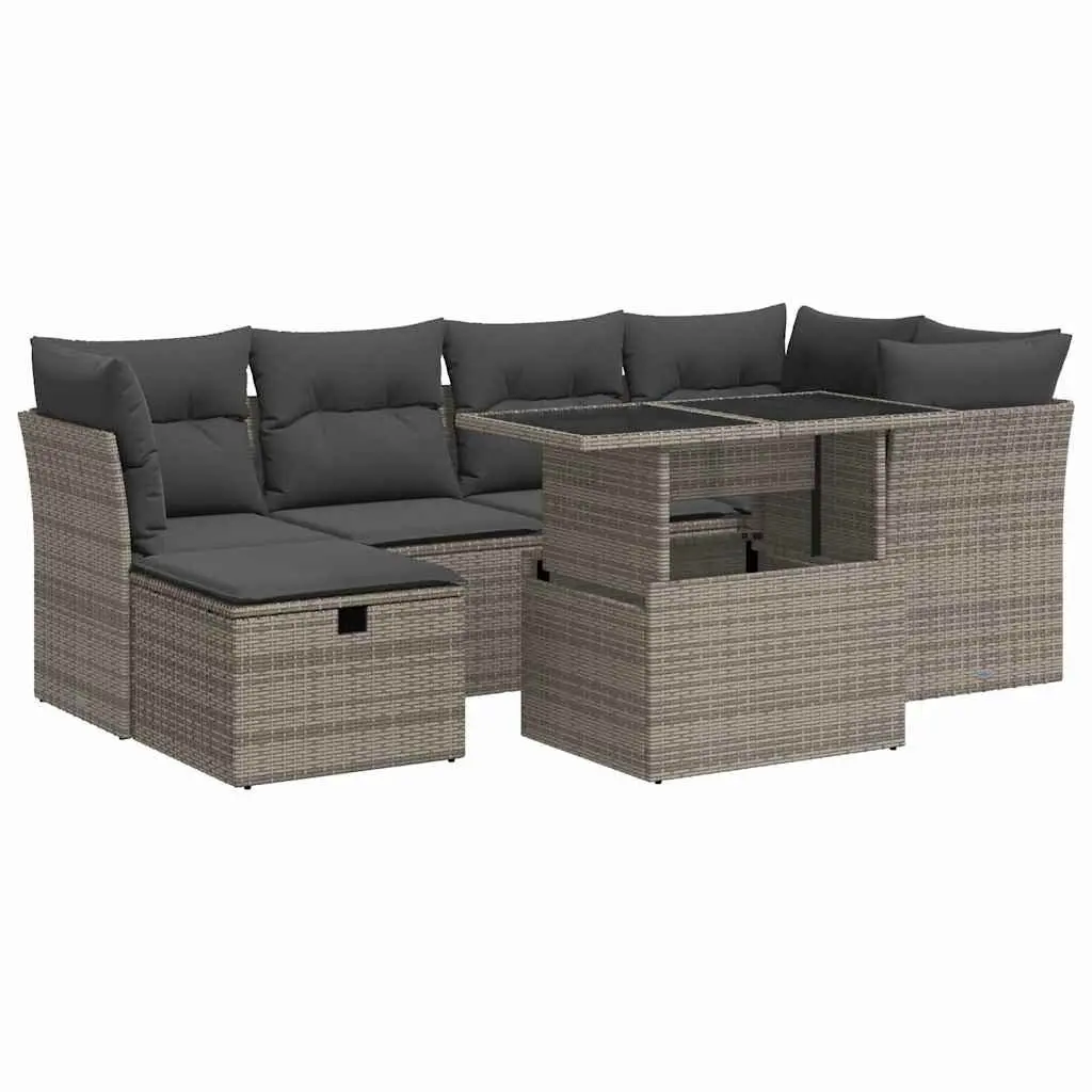 7 Piece Grey Outdoor Sofa Set with Storage