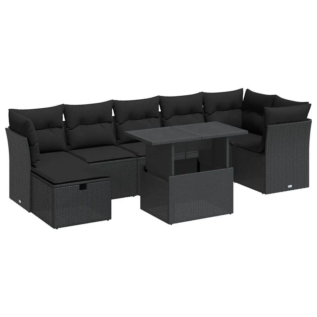 Outdoor Sofa Set 8 Piece Modular Patio Furniture Black Poly Rattan