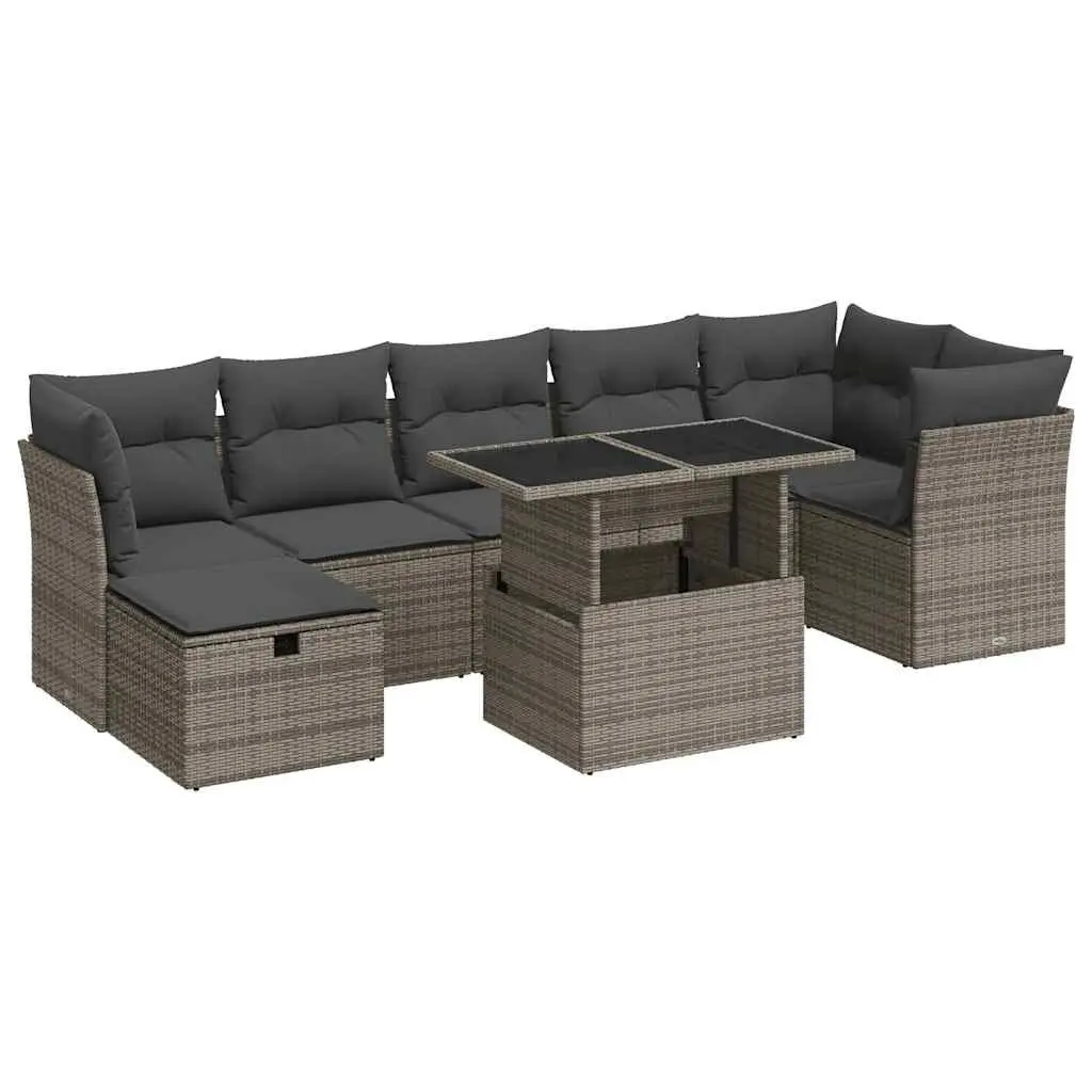 Garden Sofa Set 8 Piece Outdoor Furniture Modular Grey PE Rattan Patio Seating
