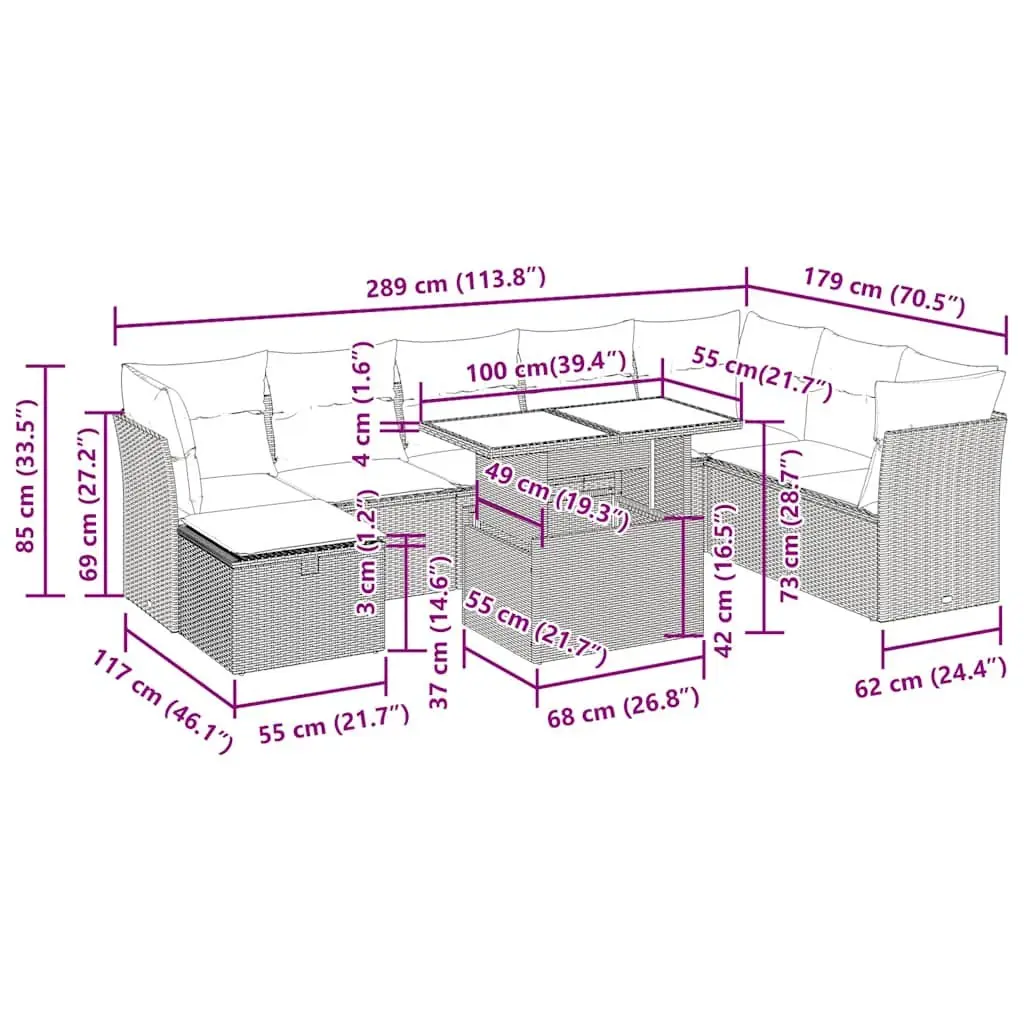 Garden Sofa Set 9 Piece Outdoor Furniture Modular Black Poly Rattan