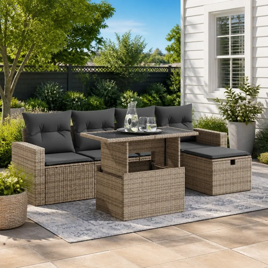 Garden Sofa Set Outdoor Furniture 6 Piece Modular Seating Grey with Cushions