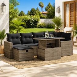 Garden Sofa Set 7 Piece Outdoor Furniture Grey Poly Rattan Cushions Modular