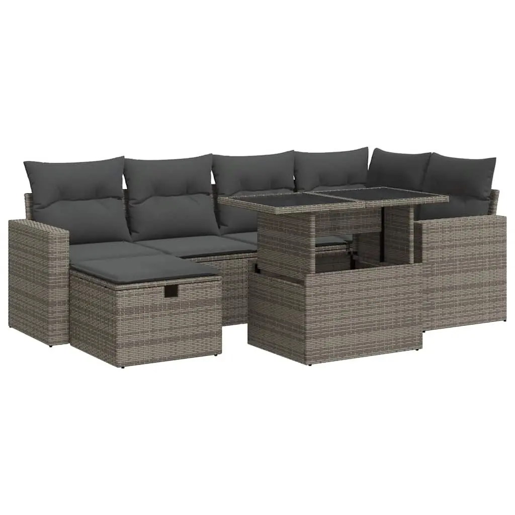 Garden Sofa Set 7 Piece Outdoor Furniture Grey Poly Rattan Cushions Modular