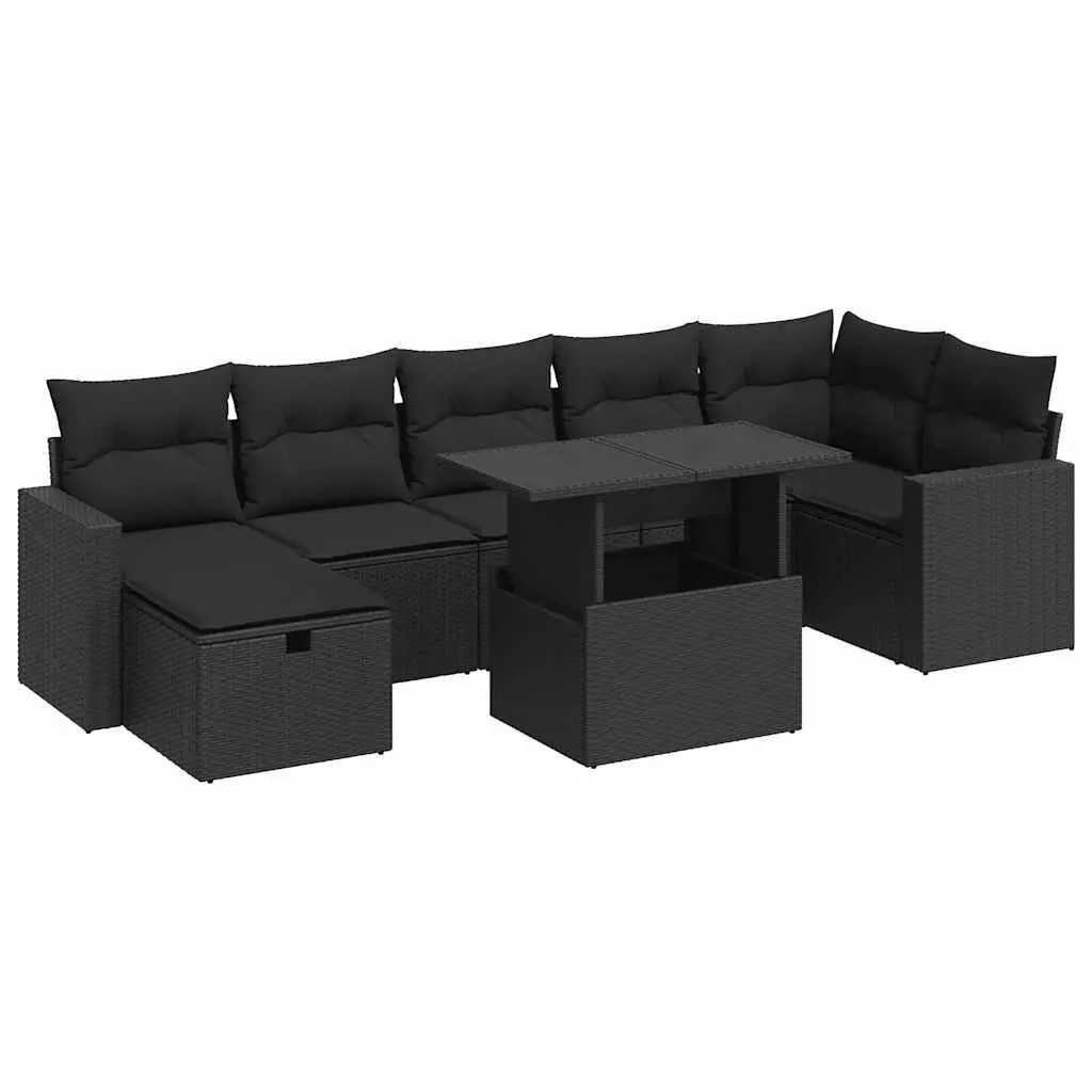 8 Piece Outdoor Garden Sofa Set Storage Black Poly Rattan