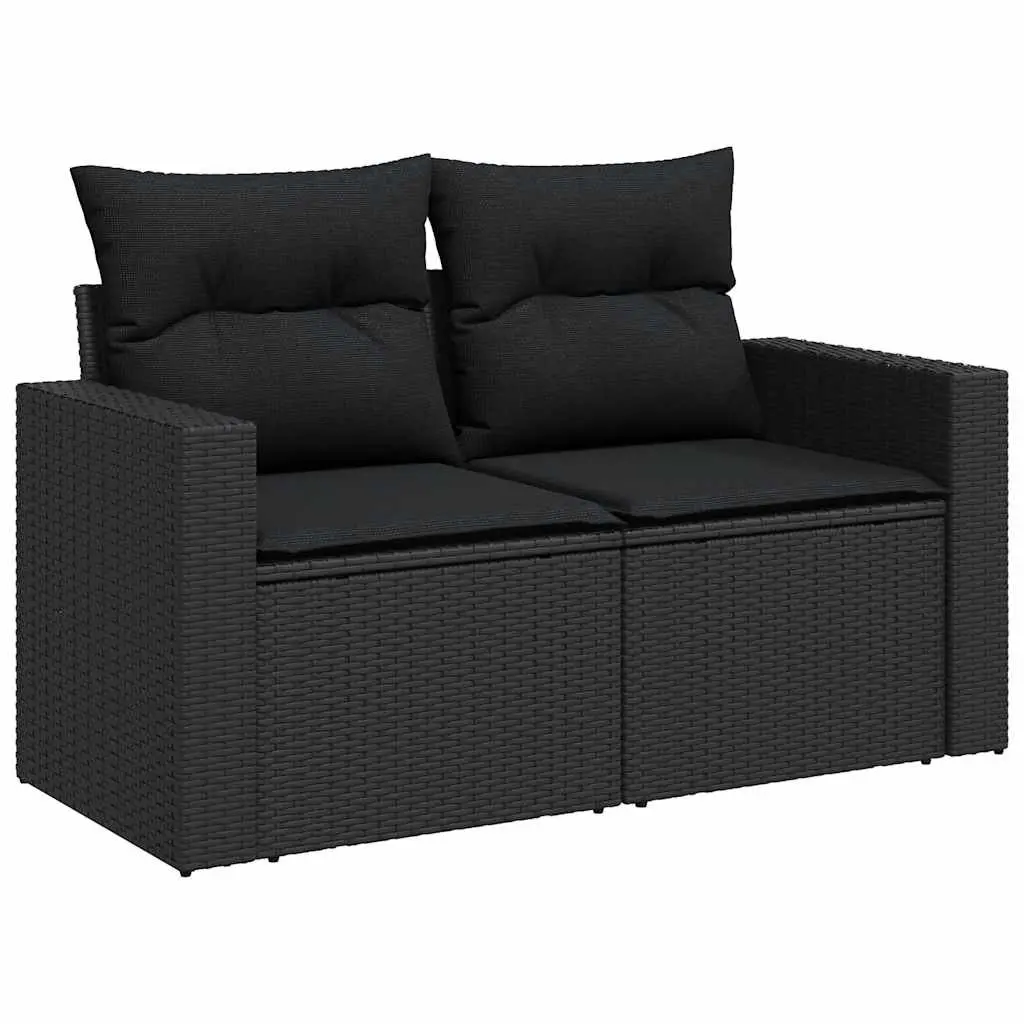 8 Piece Outdoor Garden Sofa Set Storage Black Poly Rattan