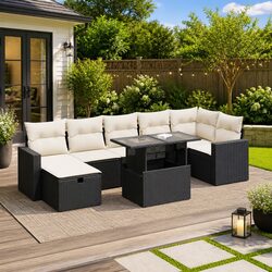 Comfortable 8 Piece Black Rattan Sofa Set for Outdoors