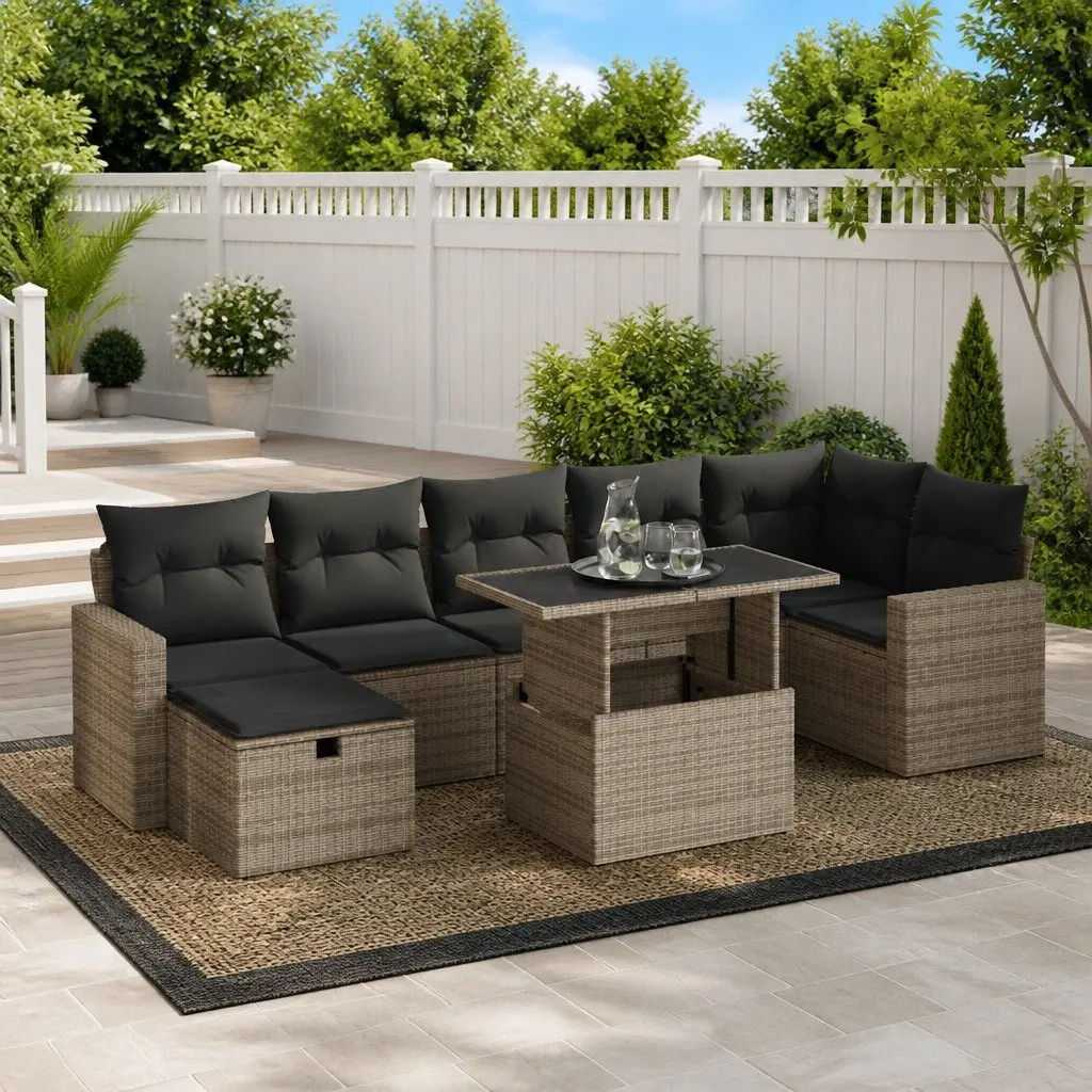Garden Sofa Set 8 Piece Outdoor Furniture Modular Grey Poly Rattan Patio Lounge