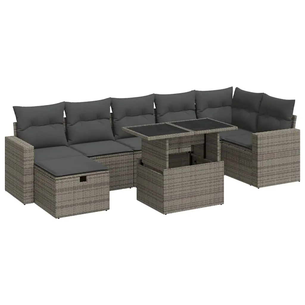 Garden Sofa Set 8 Piece Outdoor Furniture Modular Grey Poly Rattan Patio Lounge
