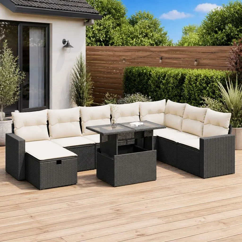 Garden Sofa Set 9 Piece Outdoor Furniture Modular Black Poly Rattan
