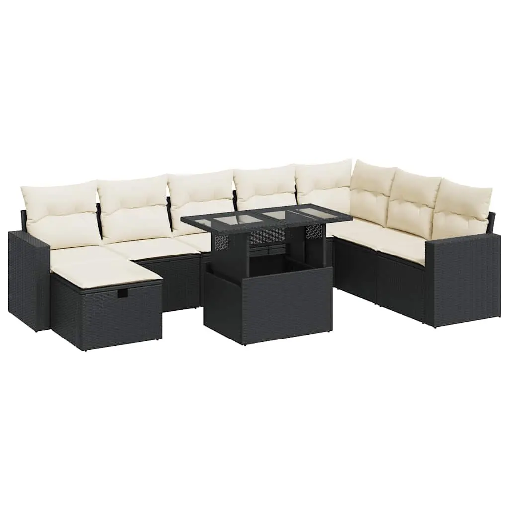 Garden Sofa Set 9 Piece Outdoor Furniture Modular Black Poly Rattan