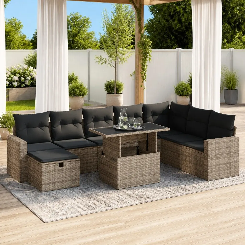 Garden Sofa Set 9 Piece Outdoor Furniture Grey Poly Rattan Modular Patio Lounge