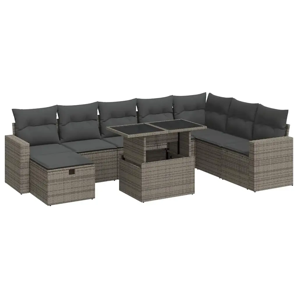 Garden Sofa Set 9 Piece Outdoor Furniture Grey Poly Rattan Modular Patio Lounge