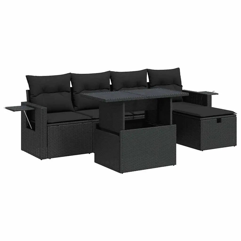 Garden Sofa Set Outdoor Furniture 6 Piece Modular Black Poly Rattan with Storage